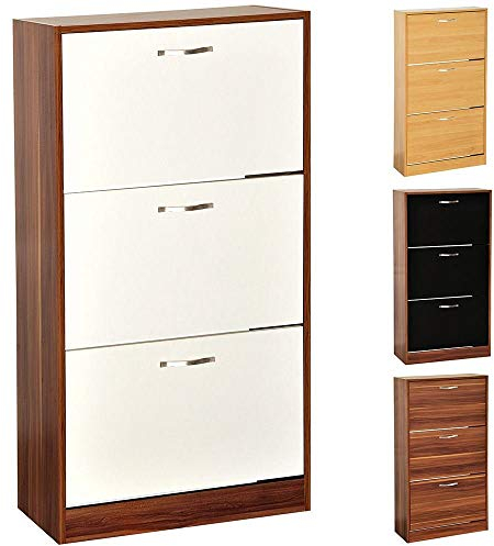 Vida Designs Zapatero con 3 cajones, Organizador de Zapatos, Mueble de Madera de Nogal y Blanco