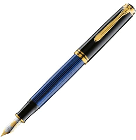 Pelikan Füllhalter Souverän 800, Schwarz-Blau, Feder EF (extra-fein), hochwertiger Kolbenfüller im Geschenk-Etui, 995936
