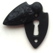 Black Antique Malleable Cast Iron Keyhole Cover Escutcheon - Covered Shield
