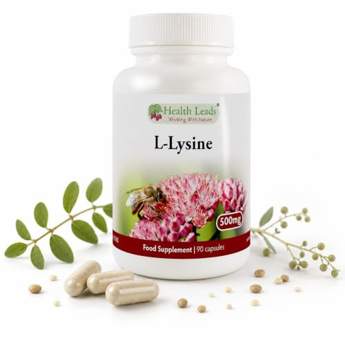 L-Lysine 500mg | 90 Capsules | No Magnesium Stearate | Health Leads | Essential amino acid, cannot be made by the body. 500mg per capsule, no fillers beyond rice flour. Made in UK.