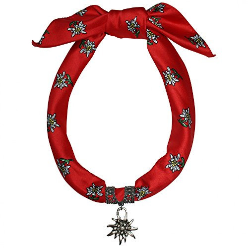 P.S. Schuhmacher Trachtenschmuck Dirndlkette Trachten Schmuck Edelweiß Dirndl Satin-Tuch Kette Dirndltuch Trachtenkette Trachtentuch 60x60cm Edelweißanhänger Dirndlschmuck, Farbe:hellrot