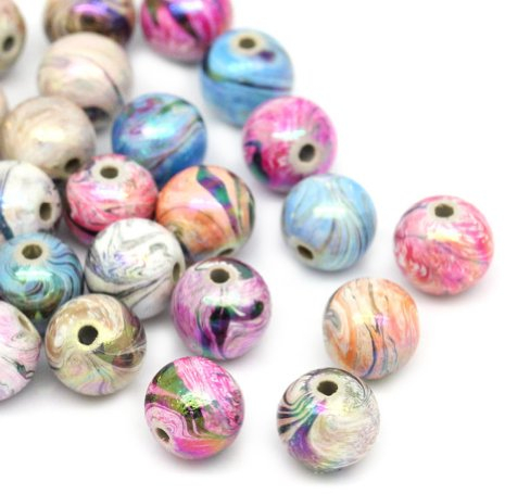 HOUSWEETY 300 Mix Mehrfarbig Kugeln Acryl Floral Perlen Beads 8mm