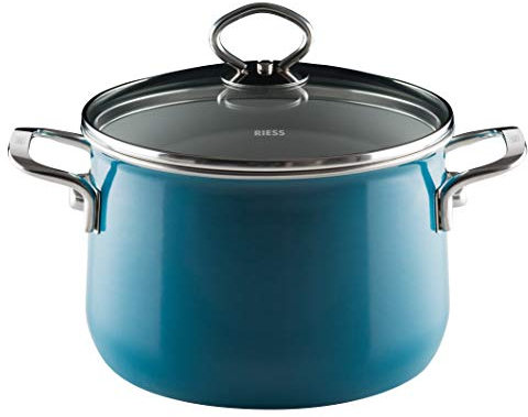 Riess, 0703-010, Fleischtopf mit Glasdeckel, NOUVELLE-AQUAMARIN EXTRA STARK, Durchmessser 20 cm, Höhe 21.3 cm, Inhalt 4 Liter, Emaille, Induktion