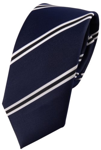 TigerTie - schmale Designer Krawatte in blau dunkelblau royal schwarz weiß gestreift