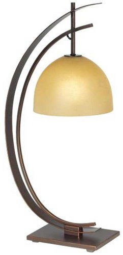 Pacific Coast Lighting 87-1242-20 Orbit 1-Light Table Lamp, Bronze with Gold Edge Finish and Amber Glass Shade, 13.45 x 13.48 x 28