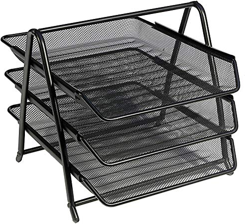Osco Mesh Letter Tray 3-Tier Scratch-resistant Stackable Front-load Portrait Foolscap Black Ref 3TT B