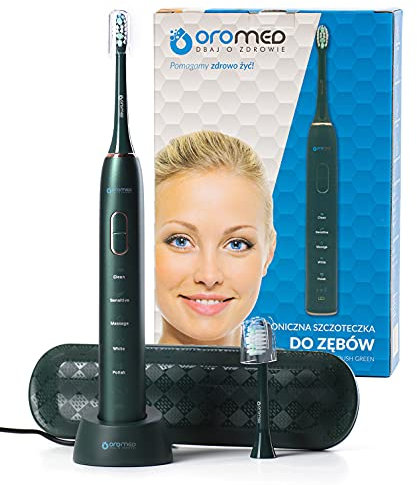 OROMED ORO-BRUSH Elektrische Zahnbürste, 38 000 Pulsationen, 3 Intensitätsstufen, 5 Reinigungsmodi, IPX7, Automatische Putzdauer, Schallzahnbürste, Grün