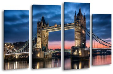 Leinwandbild Tower Bridge bei Nacht LW211 Wandbild, Bild auf Leinwand, 4 Teile, 180x100cm, Kunstdruck Canvas, XXL Bilder, Keilrahmenbild, fertig aufgespannt, Bild, Holzrahmen, England, London, Großbritanien