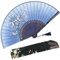 OMyTea Grassflower Folding Hand Held Fan for Women - Chinese/Japanese Vintage Retro Style - With a Fabric Sleeve for Protection (Blue)
