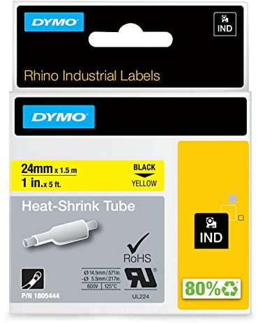 DYMO Rhino Industrie Schrumpfschlauch-Kabeletiketten | 12 mm, 1,5 m | Schwarz auf gelb | für DYMO Rhino Beschriftungsgerät