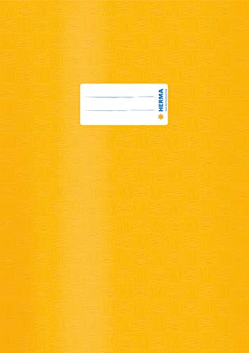 HERMA 7441 Heftumschlag A4 Bast Gelb, Hefthülle mit Beschriftungsetikett & Baststruktur aus strapazierfähiger & abwischbarer Polypropylen-Folie, Heftschoner für Schulhefte, farbig