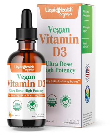 LIQUIDHEALTH Vitamin D3 4000 IU, USDA Organic Vitamin D Liquid Drops for Adults & Kids, Vegan Vitamin D for Immune System Support, Bone Health, Mood Support, Healthy Skin - Made in USA (1 oz)