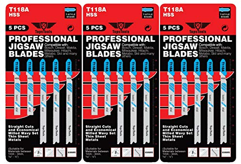 15 lames de scie sauteuse TopsTools T118A compatibles avec Bosch, Dewalt, Makita, Milwaukee et bien d'autres