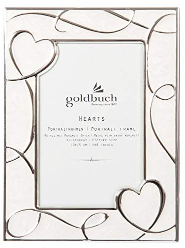Bilderrahmen Portrait Hearts - creme/silber, für 1 Foto 10 x 15 cm