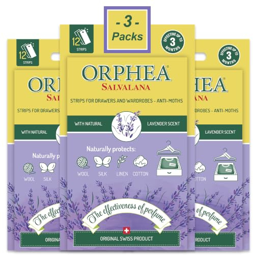 Orphea Anti Moth Strips - Lavander Scent (3 packs, 36 Strips) | Moth Repellent for Wardrobes, Drawers, Shelves - Wardrobe Fresheners for Wool - Moth Paper Strips for Clothes Storage