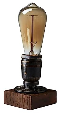 YUENSLIGHTING Loft Holz Tischlampe Vintage Schreibtisch Lampe E27 Edison Birne Retro Industrial ein/aus Nachtlicht für Schlafzimmer Wohnzimmer Home Art Display Cafe Studio Antique Décor