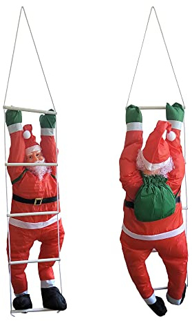 Figura di Babbo Natale Arrampicatore su Scala di Corda - Altezza totale 165 cm - Decorazione Natalizia per Uso Interno/Esterno