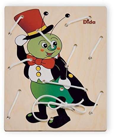 Dida - Grillo Gioco di Allacciatura Prescolare Montessori, Giochi dei Lacci in Legno per lo Sviluppo della Motricità Fine e delle Abilità Motorie nei Bambini di 3 anni