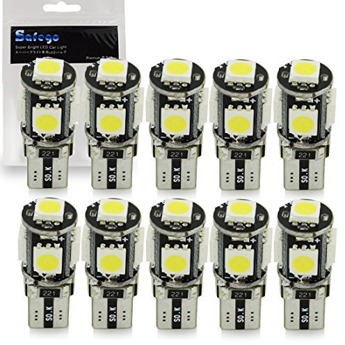 Safego 10x T10 W5W LED Bombillas exteriores 5 SMD 5050 Luz Coche trasera Lámpara Blanco Xenon Luz de interior T10 Wedge Lampara para Coches luces de la matrícula luces laterales 12V