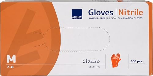 ABENA Orange Disposable Gloves, Medium size, Pack of 50 Pairs, Nitrile Gloves, Latex Free, Suitable for Surgical use, Cleaning, Car Detailing, Kitchen use and more