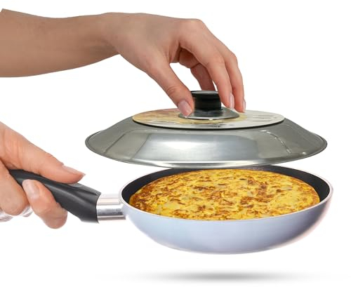 Cavor Gira tortillas Acero inoxidable 28 CM Diseñado en España Volteador de tortilla de patatas Vuelve tortillas Vuelcatortillas Tapa voltea tortillas Volteatortillas Regalo cocina