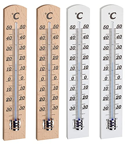 TFA Dostmann Set thermomètre en bois, hêtre, 95.1031, pour mesurer la température intérieure, économiser de l'énergie, brun