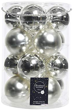 16 Christbaumkugeln Glas 8cm Silber