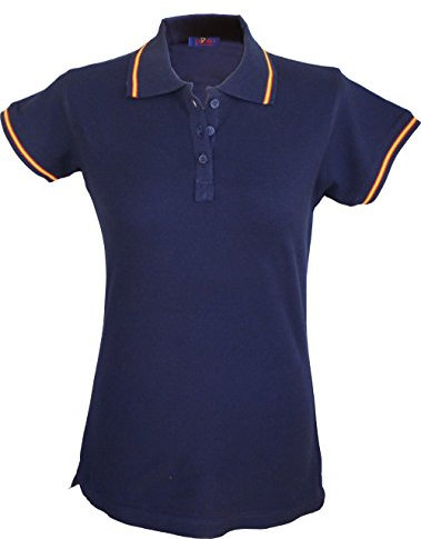 Pi2010 - Polo Mujer Bandera de España en Cuello y magas/Marino / 100% algodón/Talla M