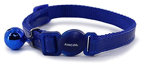 Ancol Safety Cat Collar Gloss Reflective in Blue - Comfortable Pet Accessory with Break Away Buckle - Kitten Training Walking Neckband