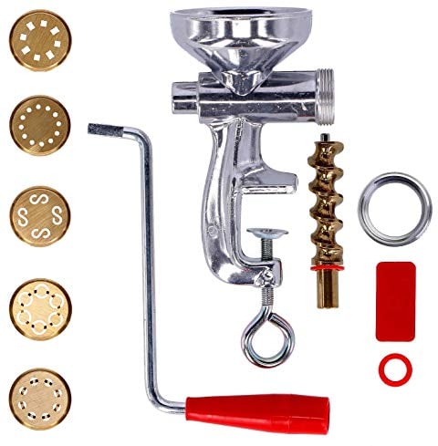 Torchio per Pasta Fresca con Ghiera in Alluminio e 5 Trafile in Ottone | per Spaghetti, Maccheroni, Bucatini, Caserecce e Chitarra | Pasta Maker