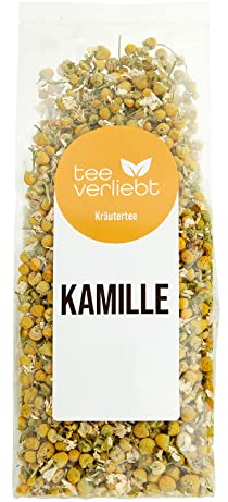 teeverliebt - Kamillen-Blüten Tee I Kräutertee lose I Echte Kamille getrocknet I Handverlesen und 100% natürlich I Vielseitig verwendbar als Tee, Sitzbad, Dampfbad oder Spülung I 50 g Packung
