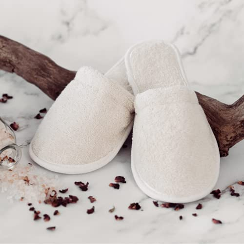 Eco Bath London Natural Toweling Slippers - Luxury 100% Organic Cotton, Ultra Soft, Machine Washable Indoor Slippers for Bath and Home, M Size (6-7)