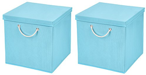 CM3 2 Stück Hellblau Faltbox 30 x 30 x 30 cm Aufbewahrungsbox faltbar mit Kordel und mit Deckel