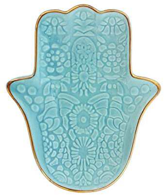 Stunning Turquoise Ceramic Hamsa Hand Jewellery Dish - 1.5cm x 12cm (1 Pc.) - Stunning & Elegant Design, Capture Positive Energy - Ideal Gift or Decorative Accent