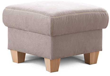 Cavadore Hocker Wisconsin / Sofa-Hocker, Sitzhocker, bzw. Fußbank mit Stauraum im Landhausstil / Holzfüße in Buche / Mikrofaser in Lederoptik / Größe: 58 x 45 x 58 cm (BxHxT) / Farbe: Hellgrau