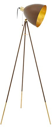 EGLO Dreibein Stehlampe Chester 1, 1 flammige Vintage Stehleuchte, Standleuchte aus Stahl, Farbe: Rostfarben, gold, Fassung: E27, inkl. Zugschalter