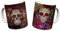 Sweet Gisele 2-teiliges Tassen-Set | Zucker-Tassen | Keramik-Tassen mit Blumendruck | Tag der Toten Design | schöne lebendige Farben | tolles Geschenk | Mehrfarbige Tassen | 325 ml (braun & lila)