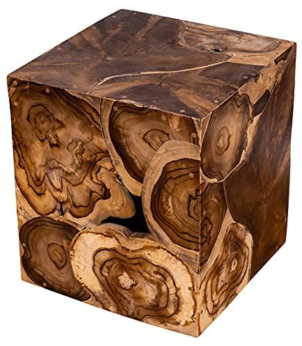levandeo Beistelltisch Hocker Teakholz Tisch Höhe 45cm Holzhocker Holztisch Teak Holz Massivholz Sitzhocker Couchtisch