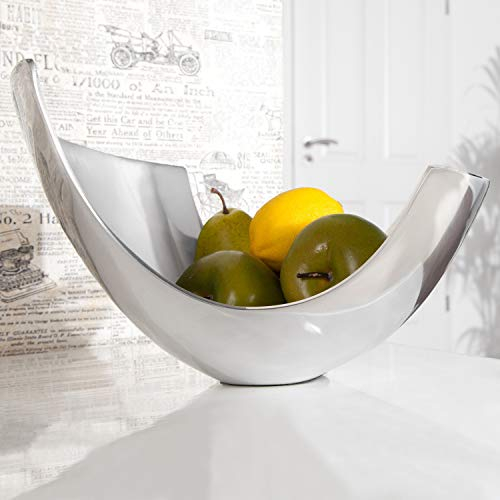 cagü außergewöhnliche Design Obstschale CLEO Silber poliertes Aluminium 30cm