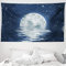 ABAKUHAUS Mond Wandteppich und Tagesdecke, Mond-Einstellung über Meer aus Weiches Mikrofaser Stoff Waschbar ohne Verblassen Digitaldruck, 230 x 140 cm, Nachtblau Weiß
