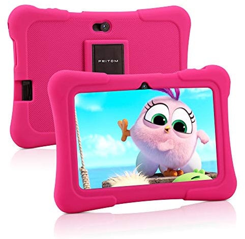 PRITOM Kids Tablets 7 Inch, WiFi Tablets for Children, Android 13, 32GB ROM,512GB Expand, Toddler Tablet, BT, Dual Camera, Parental Control,Kids Software Pre-Installed for Educating, Gaming(Pink)