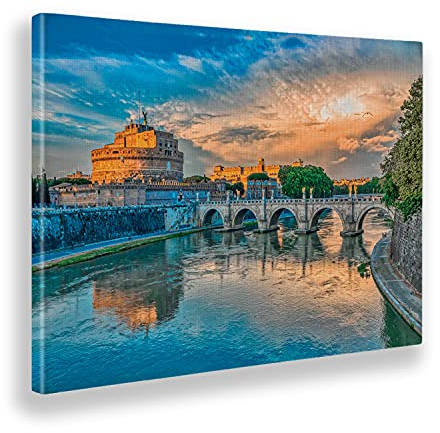 Giallobus - Gemälde - S. Angelo Brücke in Rom - Leinwand - 100x70 - Bereit zum Aufhängen - Moderne Gemälde für zu Hause