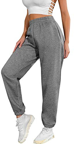 heekpek Jogginghose Damen Baumwolle Wärme Sporthose Damen Lang Sweatpants Lässige Lose Dick Freizeithose Damen Warme Hose für Winter, Dunkelgrau, L