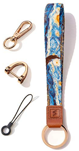 SENLLY Schlüsselband Wristlet Keychain Lanyard Strap Handschlaufe Schlüsselanhänger mit echtem Leder, für Schlüssel, Mobile Handys Telefon, Kamera, Charms