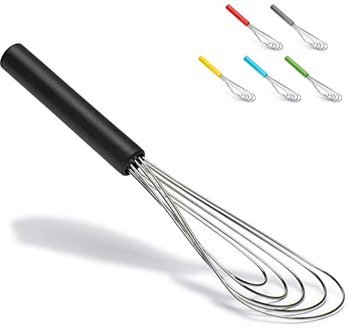 Jell-Cell Fouet Plat Avec Manche en Silicone Antidérapant 25,4 cm - 5 Fils Avec 10 Têtes Pour la Cuisine (Noir)