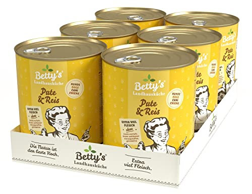 Betty's Landhausküche Hund Pute & Reis 6 x 800 g Für alle Hunderassen geeignet Hohe Bioverfügbarkeit Wir achten auf Beste Qualität