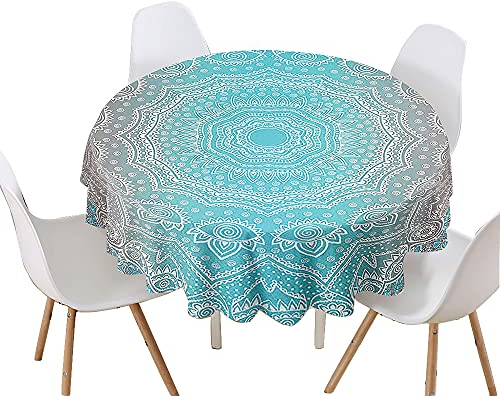 Chickw1 Tischdecke Runde Wasserdicht Abwaschbar Mandala-Muster Bedruckte Tischschoner Fleckschutz,Tischtuch aus Polyester für Küche,Esszimmer,Garten,Balkon oder Camping (Blauer Farbverlauf,120cm)