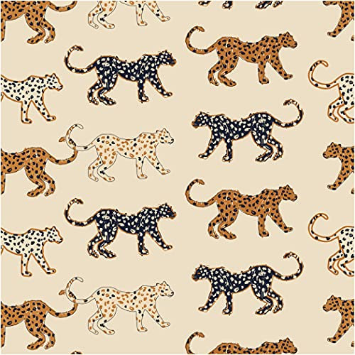 UniGoos Papier peint à décoller et à coller sur fond beige motif léopard rétro animal papier mural autocollant de luxe pour étagère, comptoir, chambre à coucher, décoration DIY 45 x 299,7 cm