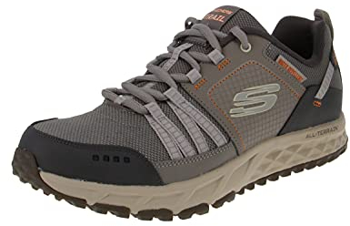 Skechers Herren Escape Plan Trekking Shoes, Tan Leather Mesh Charcoal Trim, 42 EU