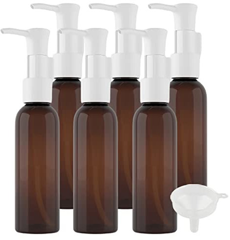 TIANZD 6 Pièces 60ml Marron Distributeur en Plastique de Bouteilles Vides avec Pompe Blanc pour Cosmétique Huile Démaquillante Savon Lotion Gel Huile Essentielle Voyager